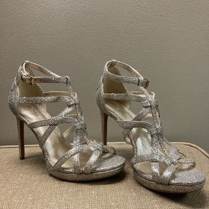 Silver glitter MK open toe heels- size US 7.5